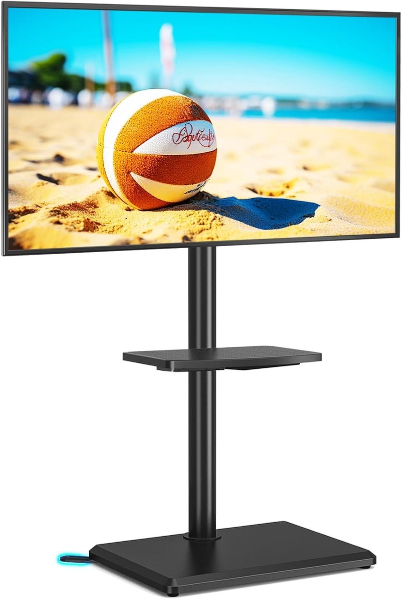 Verstelbare TV Vloerstandaard voor 32-55 Inch Televisies tot 40 kg, Zwenkbare Hoogte-instelling met Zwarte Houten Basis en Max VESA Compatibiliteit