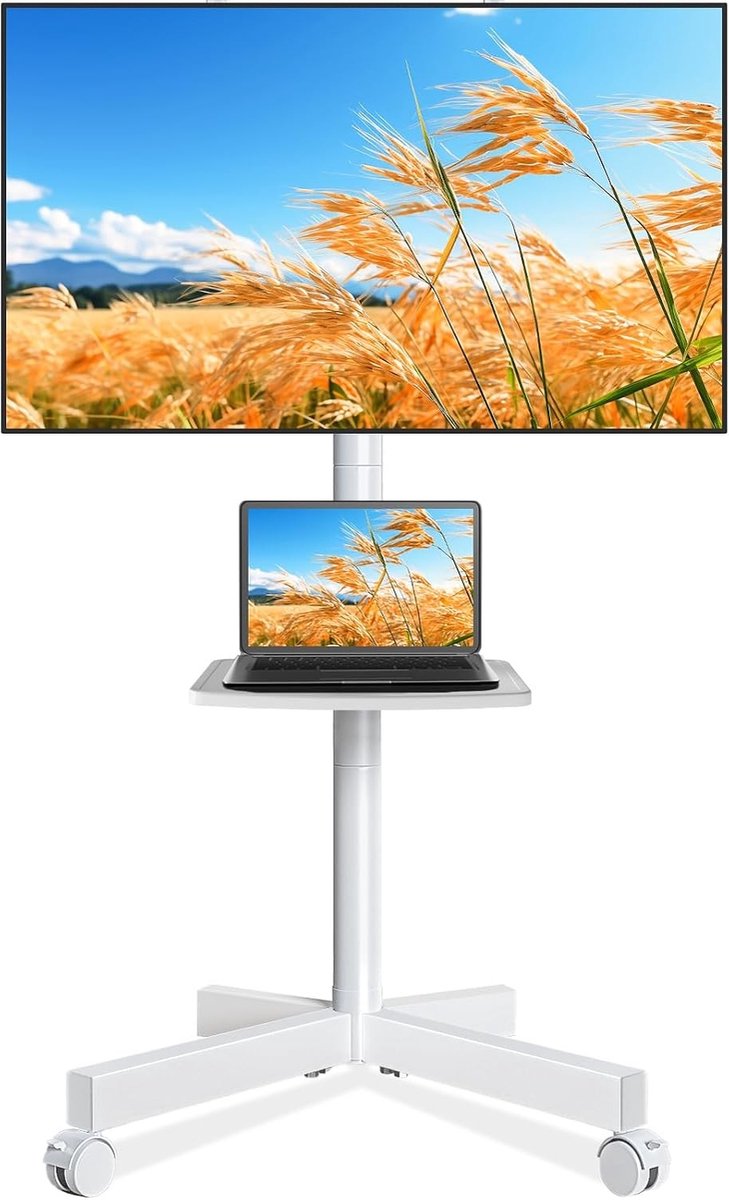 Mobiele TV Stand voor 27-60 Inch LCD LED Televisies met Verstelbare Hoogte en Opbergrek, Draagbaar en Rolbaar, Max VESA 400x400mm, Geschikt voor Curved Schermen tot 40kg