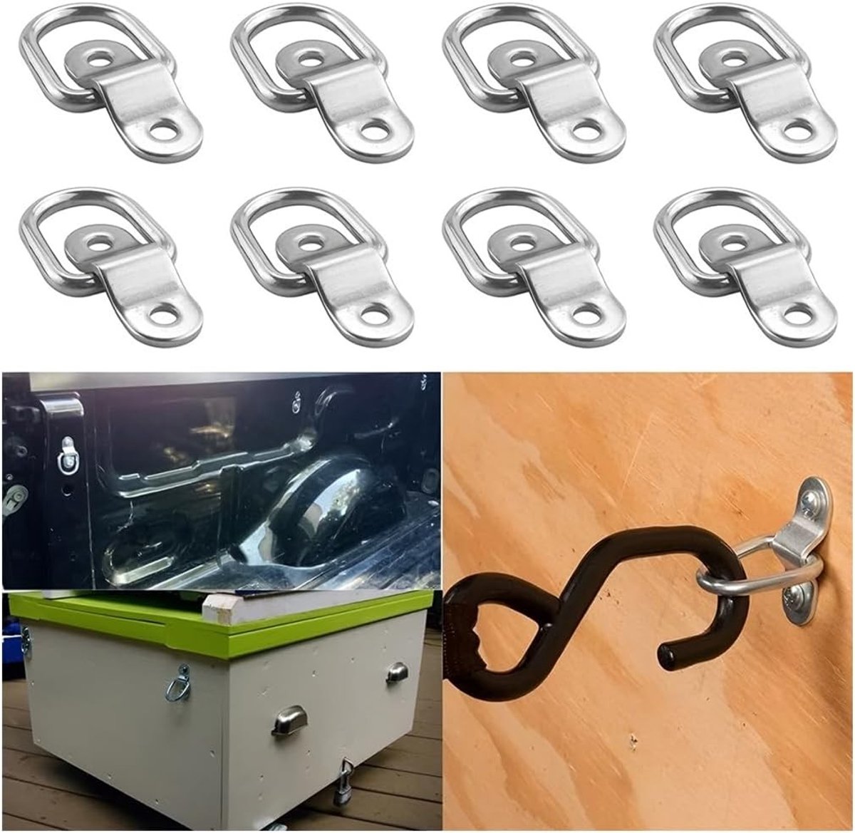 Set van 8 D-Ringen voor Veiligheid en Bevestiging, Inclusief Houder en Schroeven, Geschikt voor Boot, Trailer en Vrachtwagen