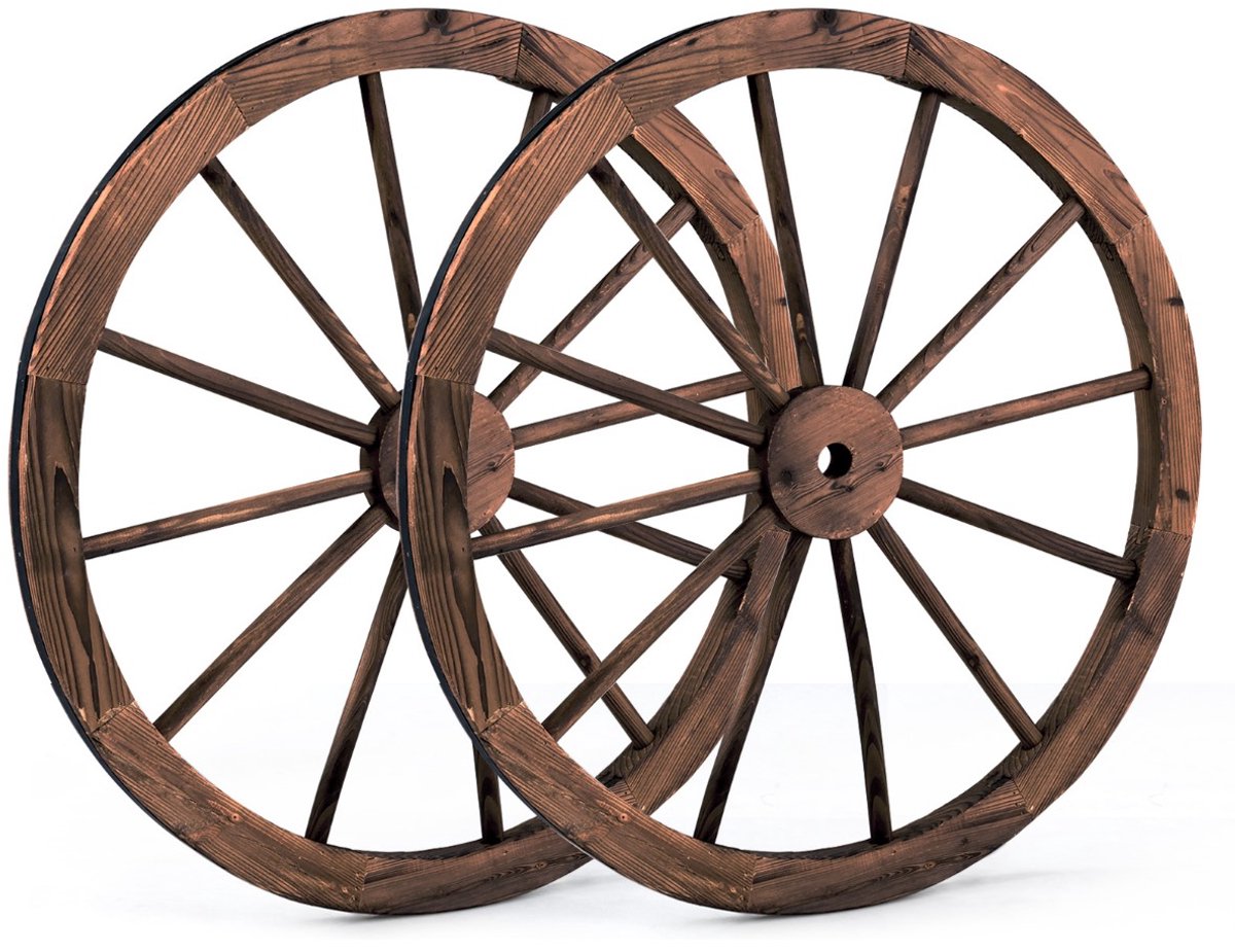 SureDeal® - Tuindecoratie - Ouderwets Wagenwiel Houten - Stalen Velg Decoratief - .x76x76 cm - Bruin