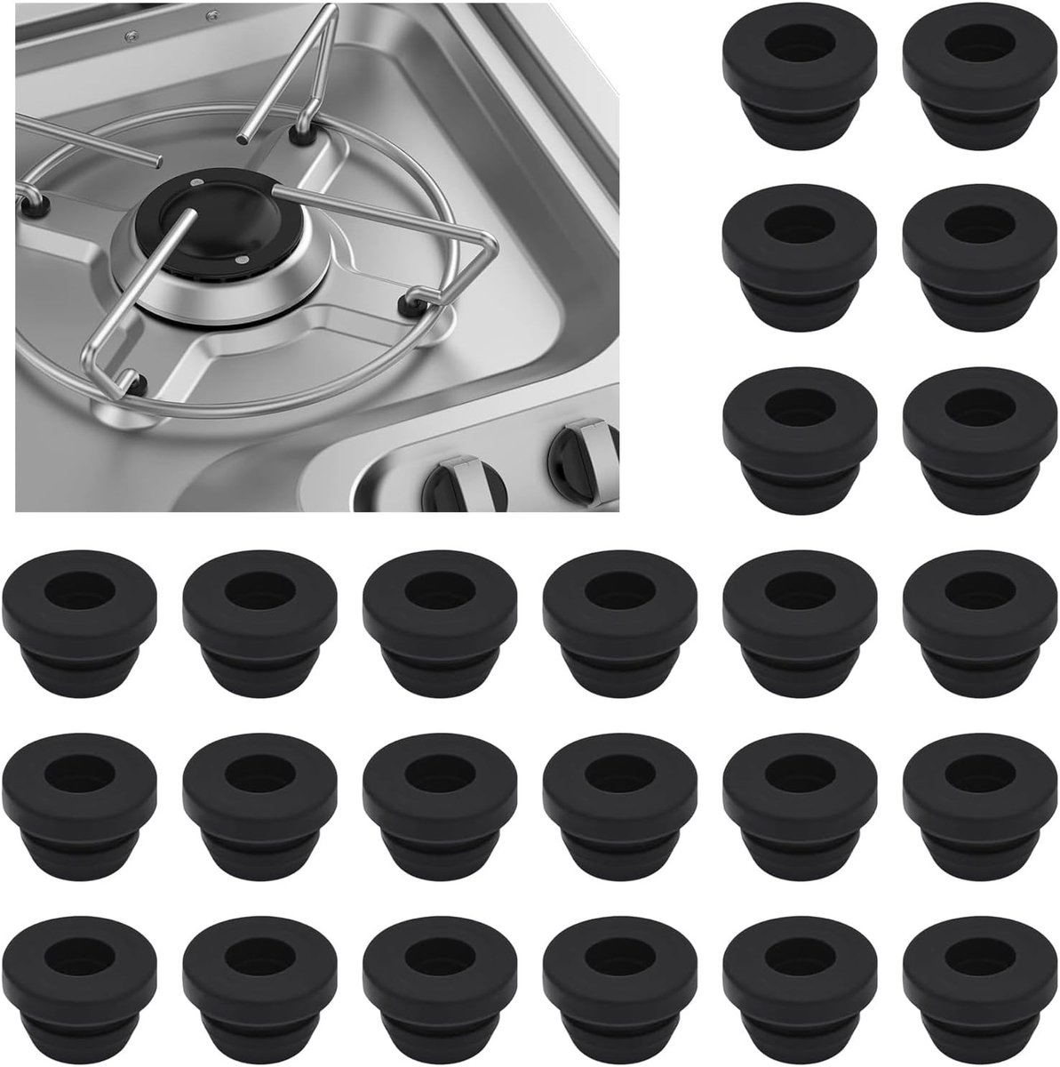 24 stuks rubberen grommets voor kooktoestellen, panhouders, vervangende rubberen voeten, accessoires voor RV-kookplaten, 5mm panhouders, geschikt voor Dometic en Thetford