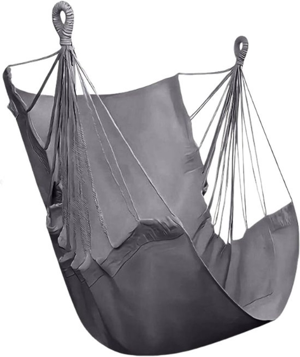 Hangmatstoel - Schommelzitje Touwstoel - Ontspannen Buiten - Ergonomische Wervelkolomondersteuning - 150 kg capaciteit - Grijs