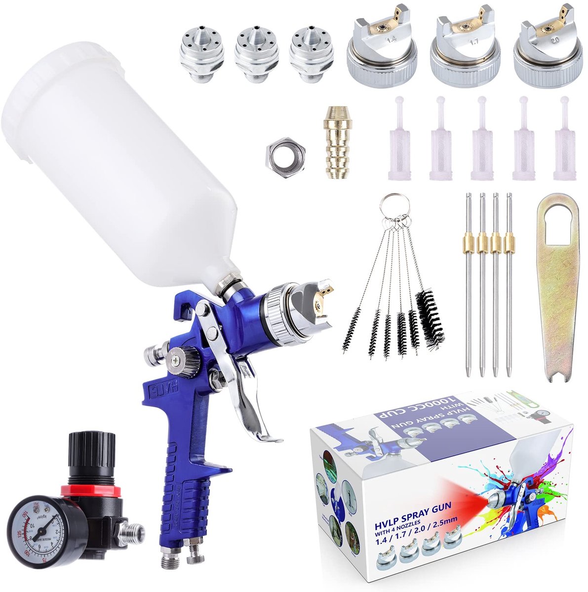 Verfspuit Set met 4 Spuitmonden - 1000 ml - Voor Meubels en Tuin - Blauw