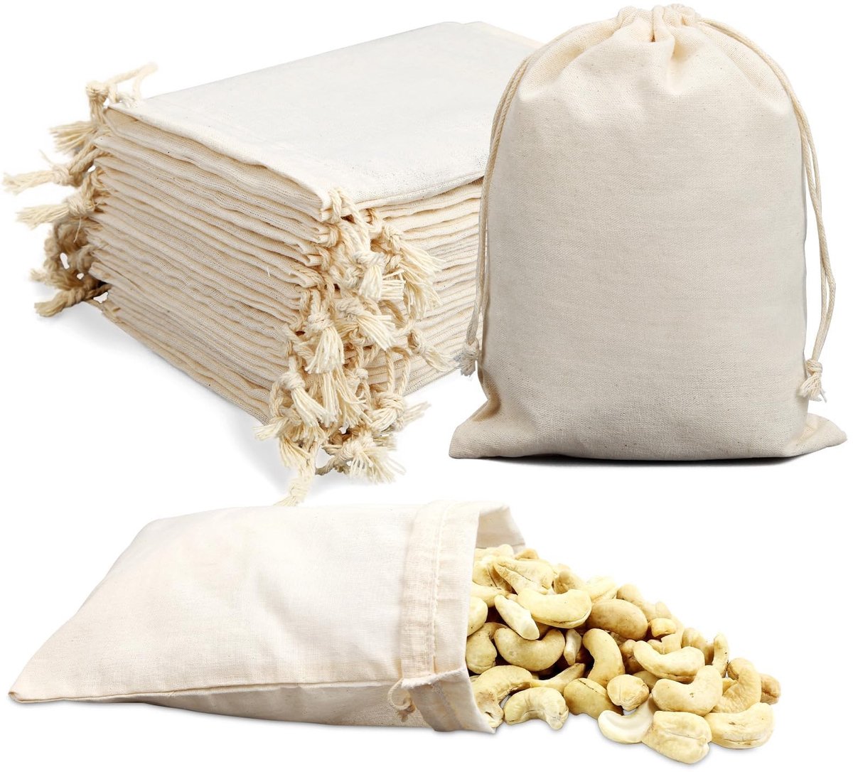 Katoenen Drawstring Tas - 10 x 15 cm - Crème