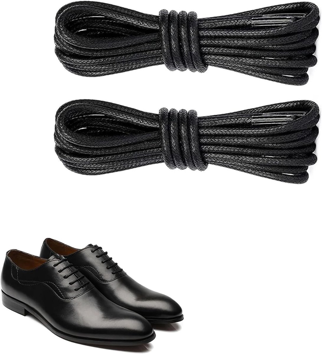 Ronde Gewaxte Veters 2.5 mm Waterdichte Oxford Veters voor Leren Schoenen, 80 cm (Zwart) - Ideaal voor Herenschoenen en Kostuumschoenen