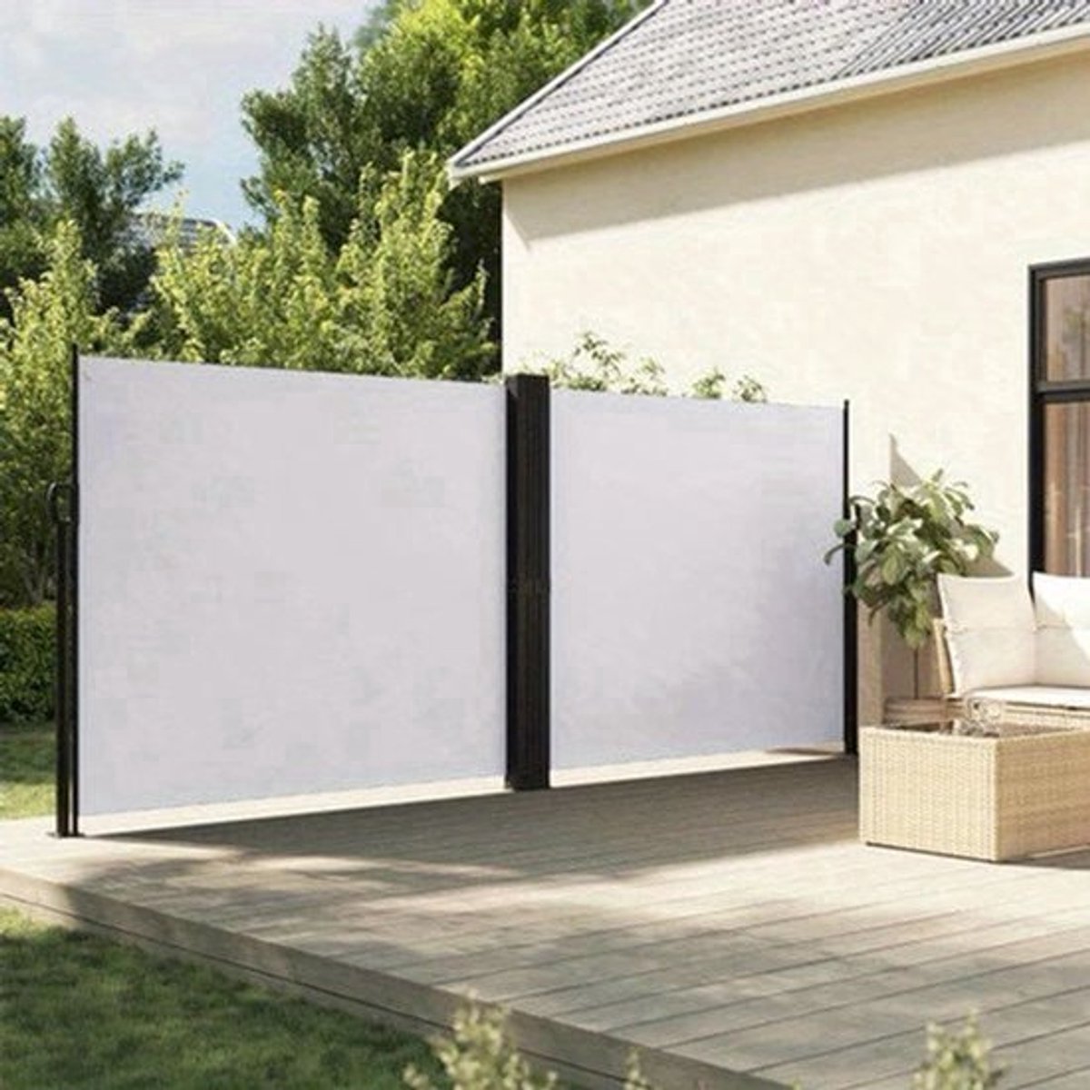 Windscherm – Uitschuifbaar Scherm – Balkonbescherming – Zonwering – Windscherm Tuin – Waterafstotend Polyester – Zelf Oprollend Mechaniek