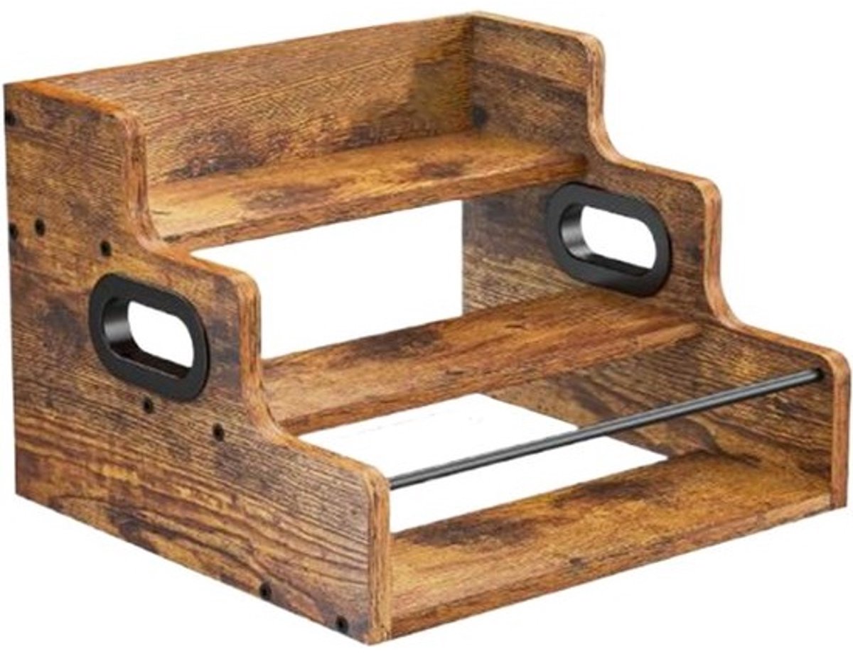 Houten Drankenrek - Flessen Display - Wijn Presenteren - Drie Trapsgewijze Etages - 406 cm - Houtkleurig