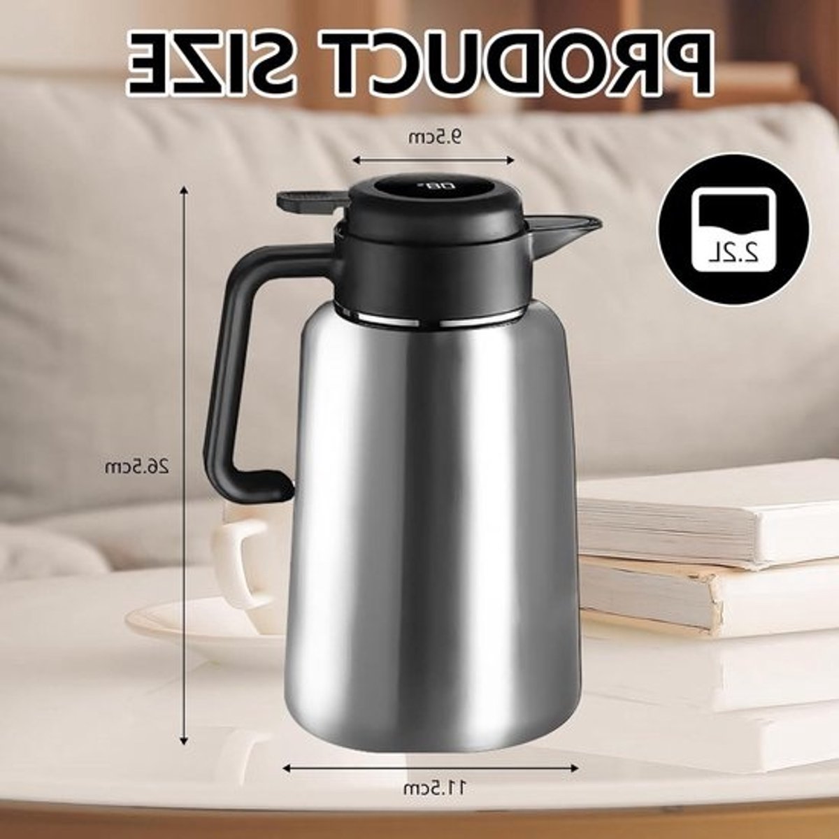 Thermoskan met Temperatuurdisplay - Isolatiekan Koffiekan - Dranken Warm Houden - Aanraakgevoelig Scherm - 2.2 Liter - Zilver