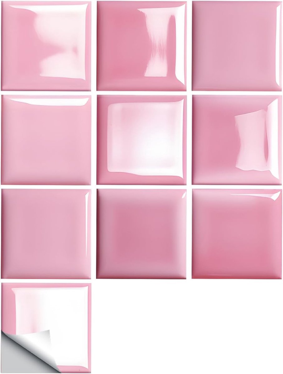 3D Wandstickers voor de Keuken, Roze, Set van 20, 15 x 15 cm, Water- en Warmtebestendig, Makkelijk aan te Brengen, Decoratieve Tegels