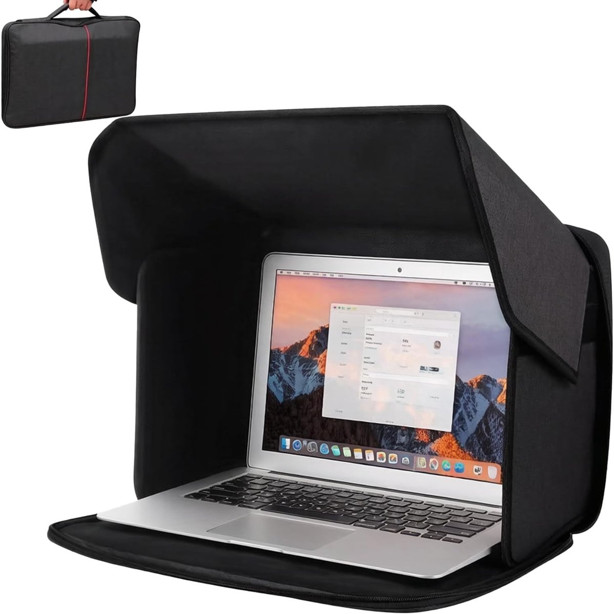 Opvouwbare laptoptent en tas voor zonwering, niet-verblindende displaybescherming, UV-bescherming en draagbaarheid voor laptops tot 16 inch