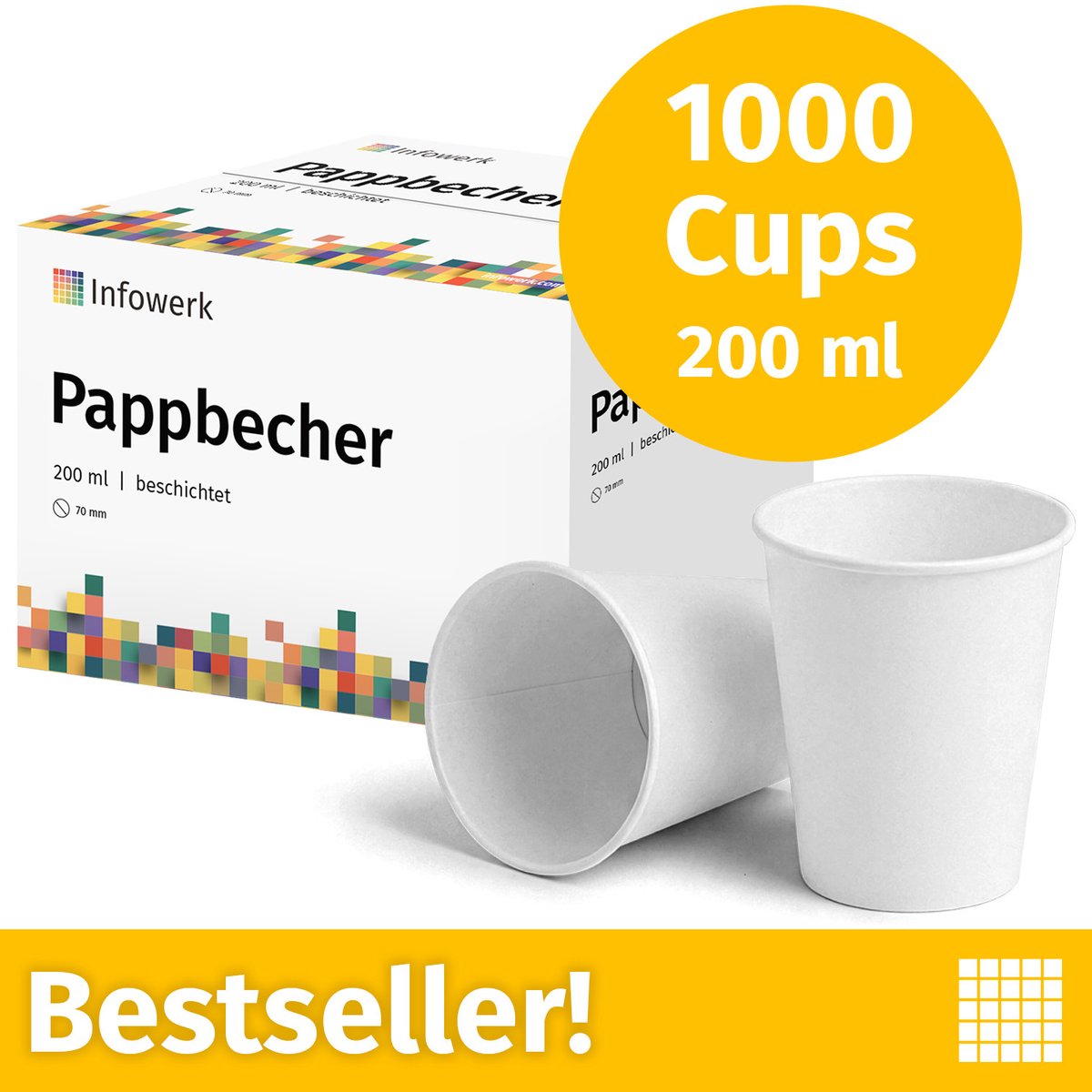 NIEUW: Infowerk Kartonnen bekers, 200 ml, onbedrukt, wegwerpbekers, 1000 stuks