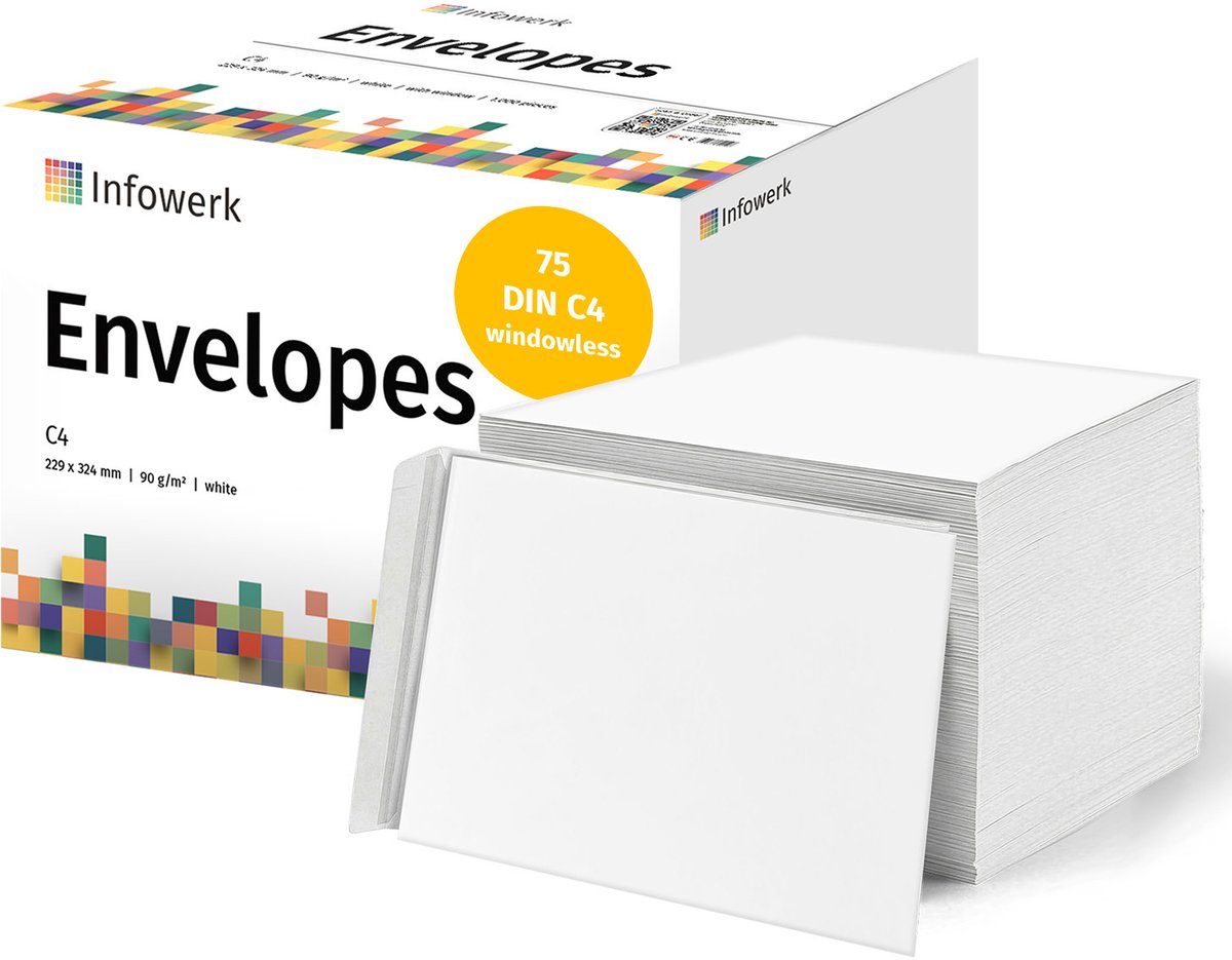 NIEUW: Infowerk Enveloppen zonder venster, DIN C4, onbedrukt, 75 stuks