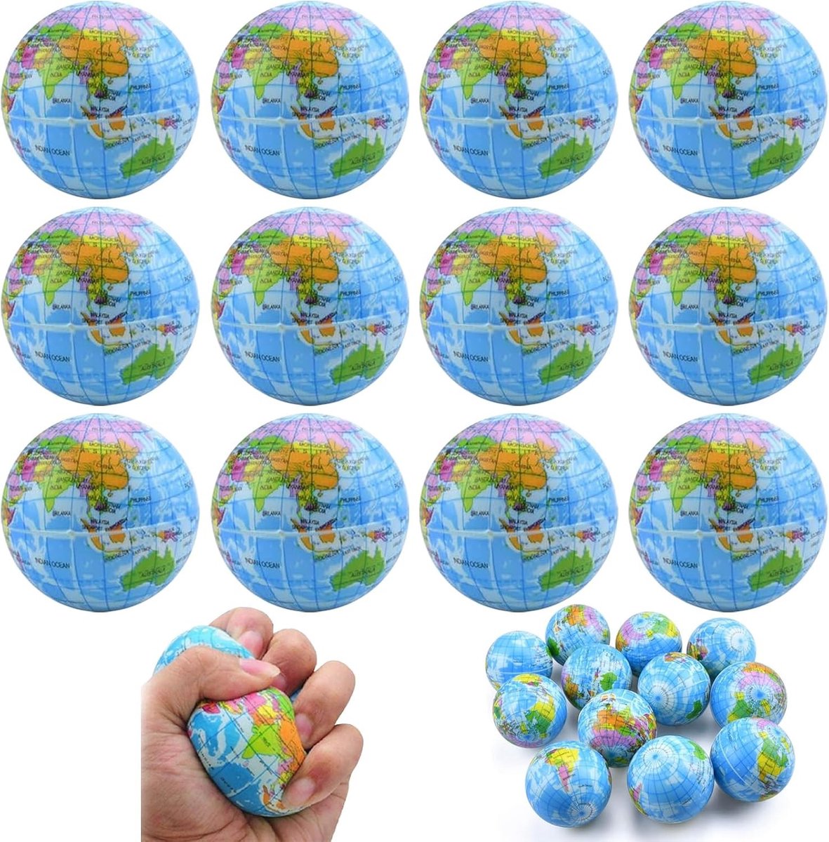 Set van 12 Stressballen voor Kinderen en Volwassenen, Anti-Stress Speelgoed, Ontspanning en Vermindering van Angst met Zachte Foam Ballen