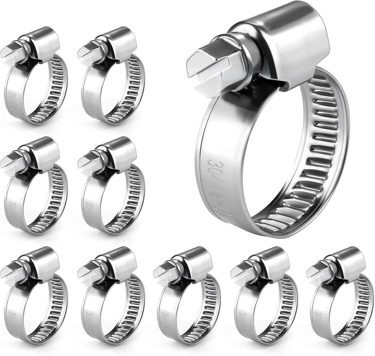 Set van 10 RVS Slangklemmen 12-22 mm, Verstelbaar, Breedte 9 mm, Perfect voor Loodgieterswerk, Auto-onderdelen en Mechanische Toepassingen