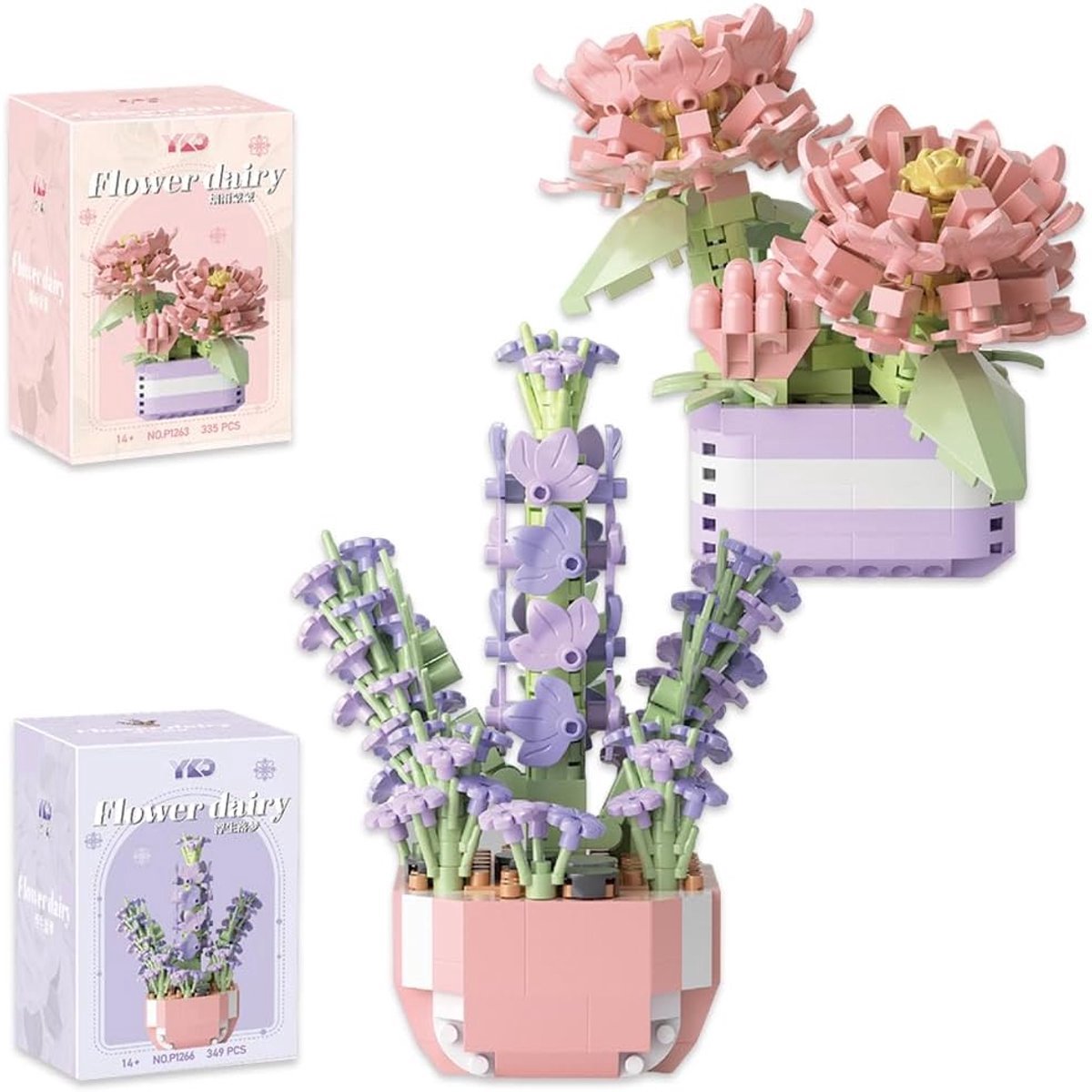 casalora - 2STUKS MINI Kunstbloemen Boeket - Botanical Flowers Collection - Botanical Bloemen - Bouwsets - Niet geschikt voor LEGO - Decoratie voor Huis，Kantoordecoratie