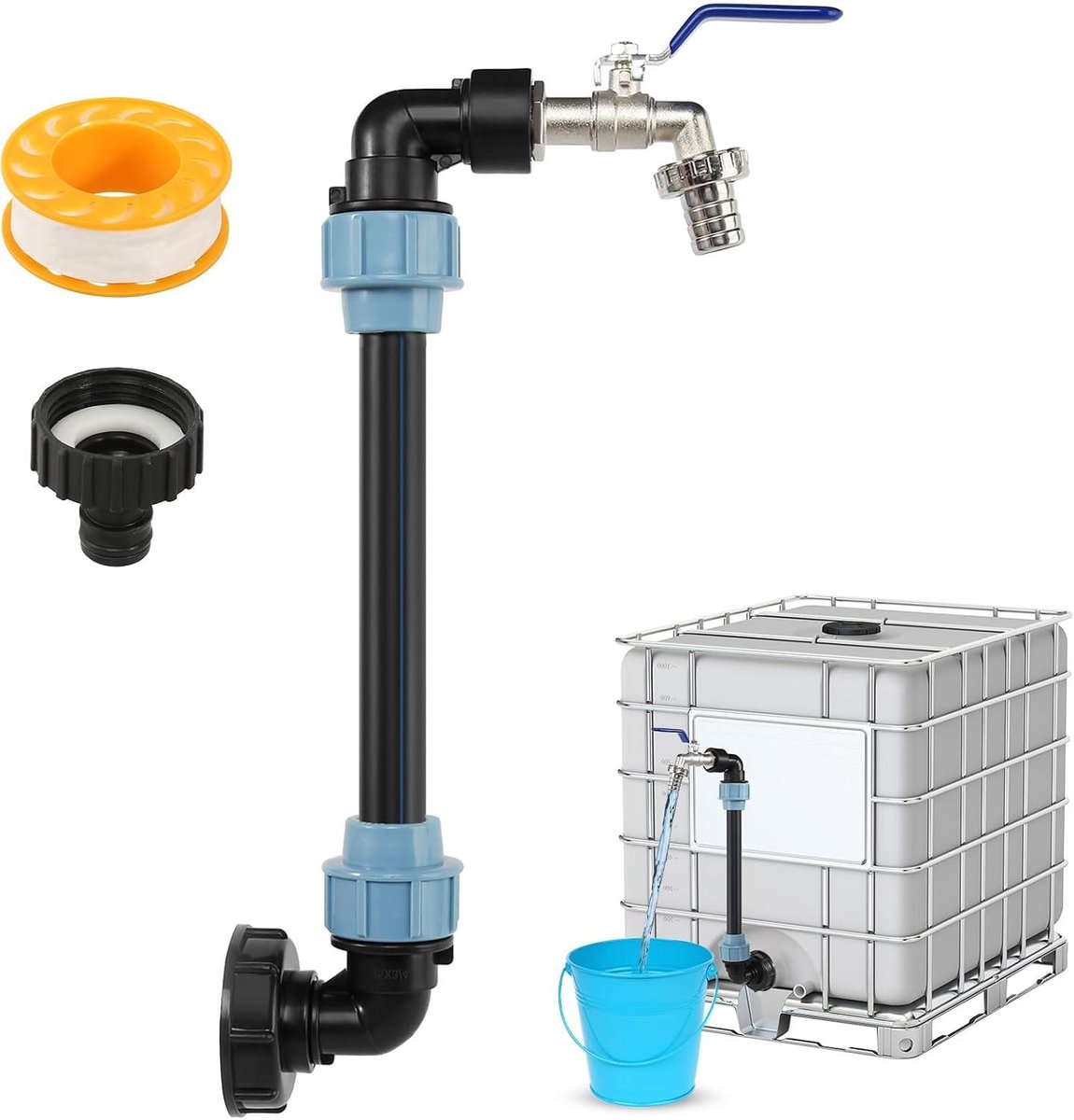 Gooseneck Water Tap 3/4" voor IBC Tank en Regenwateropvang - IBC Adapter voor Waterbarrel en IBC Container