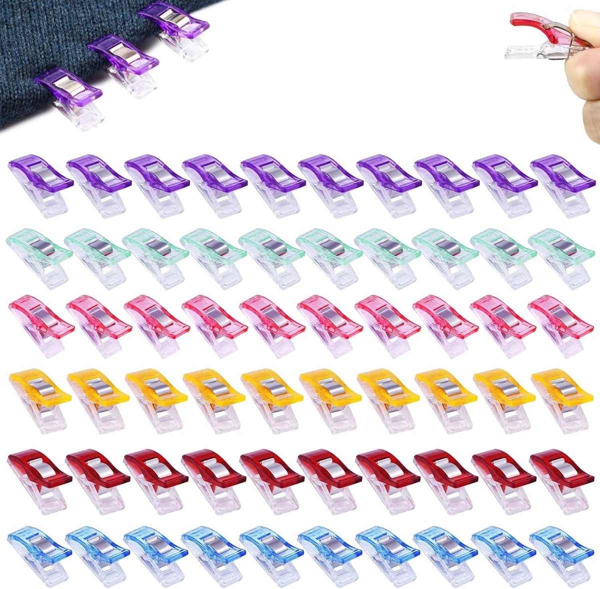 60 Stuks Naaldwerk Klemmen 27x10mm in 6 Kleuren - Handige Kledingaccessoires voor Quilten, Stoffen en Hobbyprojecten