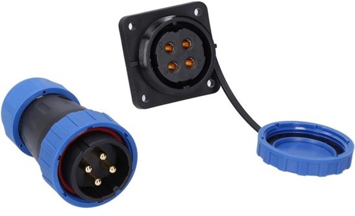 Waterdichte Connector - Luchtvaart Stopcontact - Apparatuur Verbinden - IP68 Waterdicht - 4 Gaten - Zwart