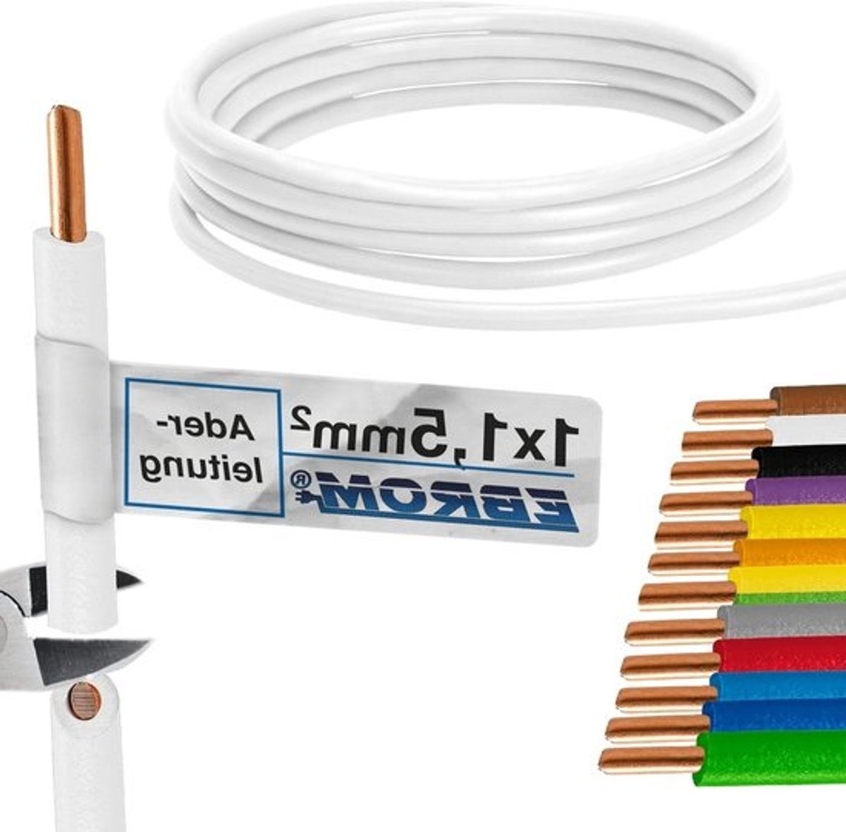 Aderleiding Enkele Star - PVC Kabel - Interne Bedrading - 15 mm2 Doorsnede - 10-100m - Wit