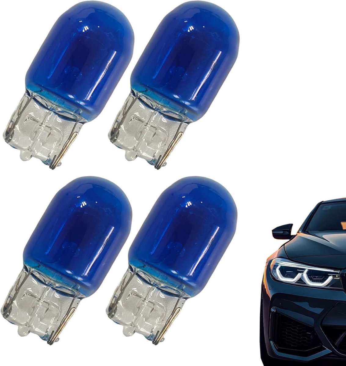 4er Set W21/5W T20 12V Dagrijverlichting en Standlicht - Blauw Xenon Effect, Duale Lampen, E-Test Markering, Canbus Compatibel - Geschikt voor Alle Voertuigen met T20 Fitting