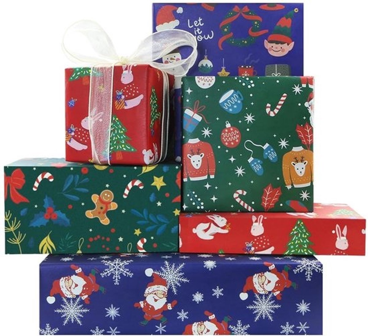 Dailygoody - Kerstcadeaupapier - Cartoon-ontwerpen - Kleurrijk en feestelijk - 5 verschillende designs - Perfect voor elke gelegenheid - Voor kinderen