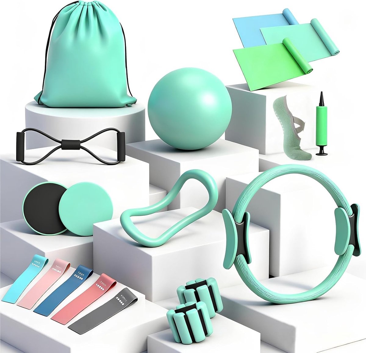 Complete Pilates Set voor Thuis - Inclusief Yoga Mat, Weerstandsbanden en Fitness Accessoires