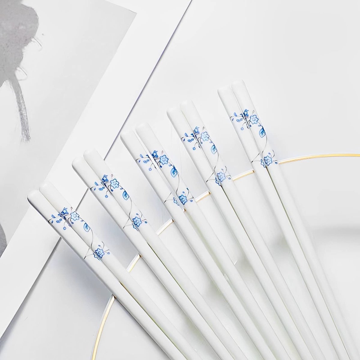 Herbruikbare Chopsticks - Porselein met Sterrenpatroon - Blauw - 5 Paar