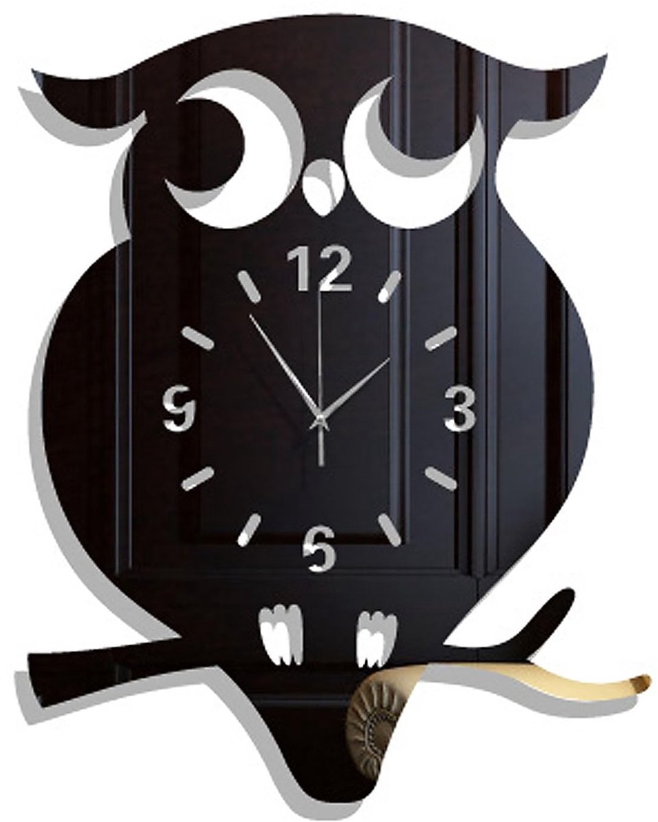 Wandklok Modern - 3D Uil - Zwart