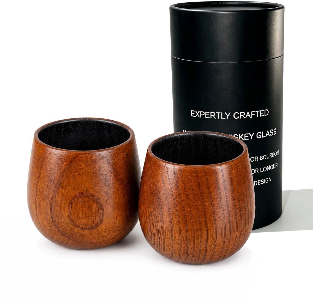 Houten Whisky Glazen Set van 2 - Traditionele smaakervaring met carbonized binnenzijde