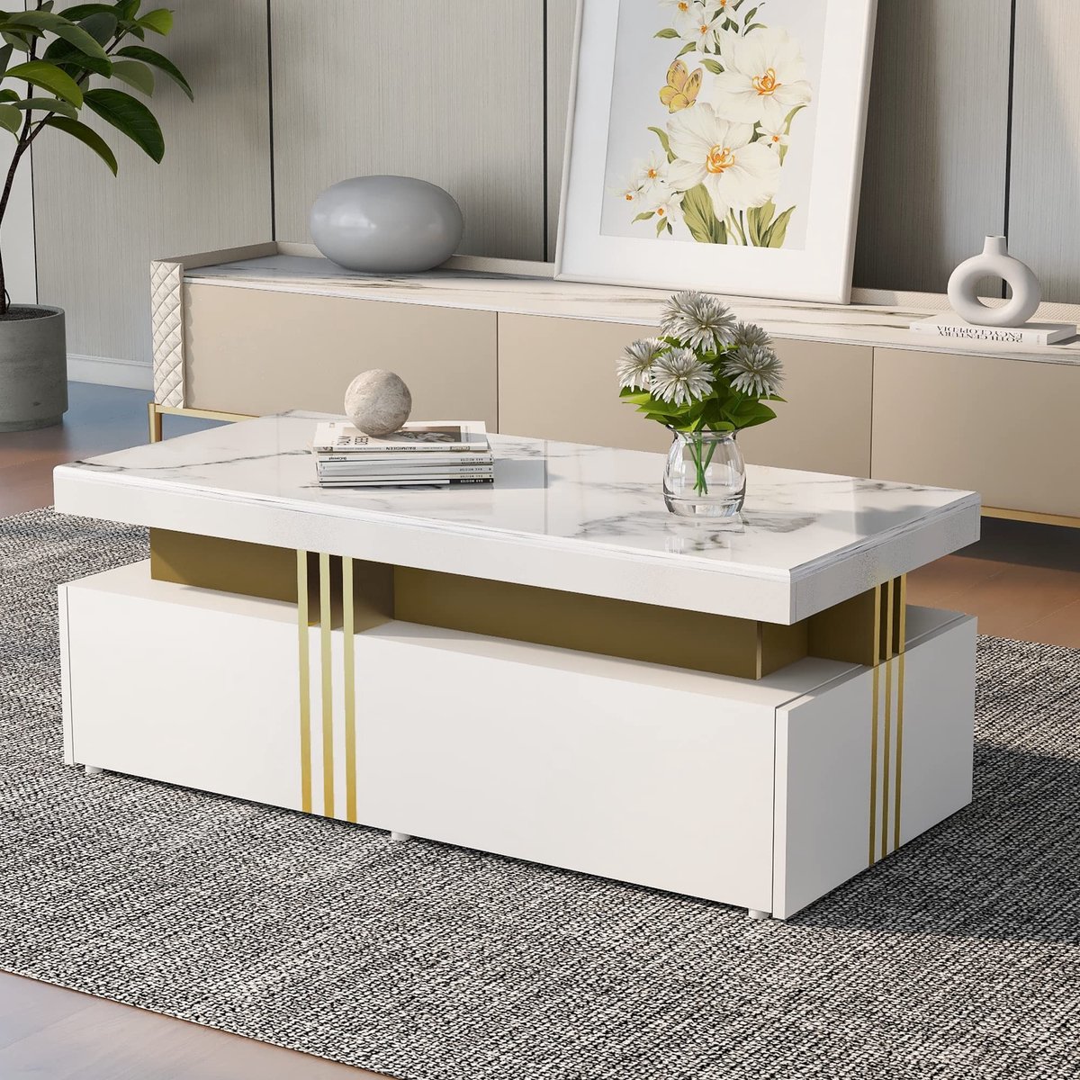 Moderne Rectangulaire Koffietafel - 100x50x40cm - Wit