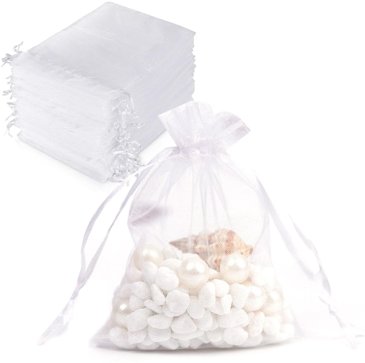 Organza Gift Bags - 100 Stuks Wit 15.5cm