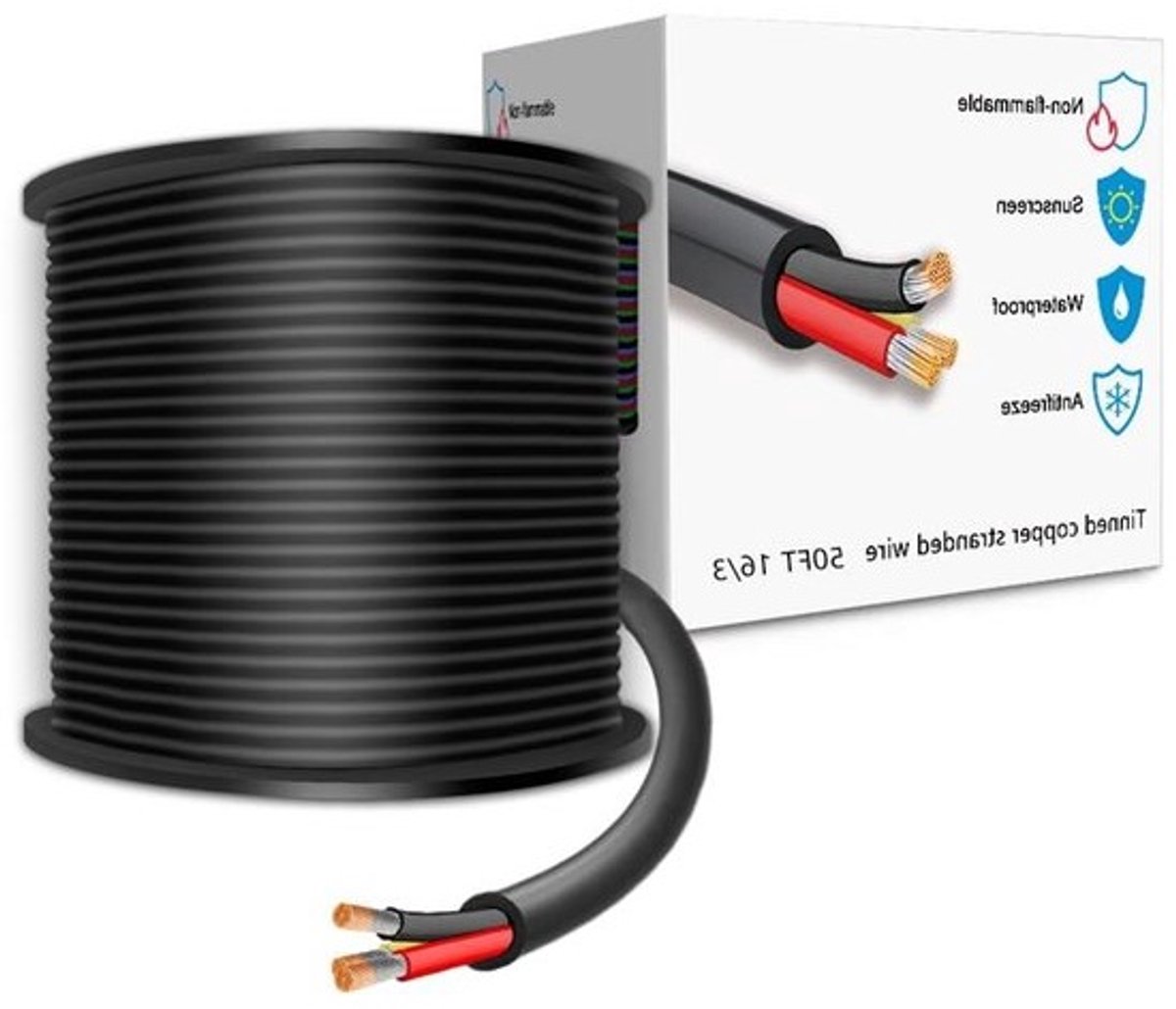 Elektrische Kabel - Stroomkabel Aansluitkabel - Verlichting Installeren - Vergulde Koperen Geleiders - 15.24 Meter - Zwart