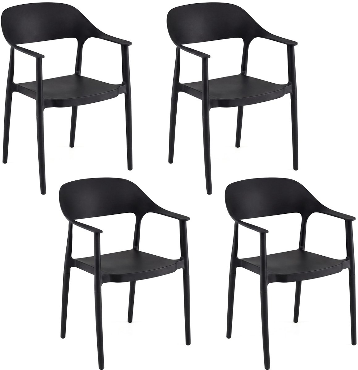 SureDeal® - Eettafel - Stapelbare Tuinstoelen Eetkamerstoelen - Armleuningen - Rugleuning - 57x53x83 cm - Zwart