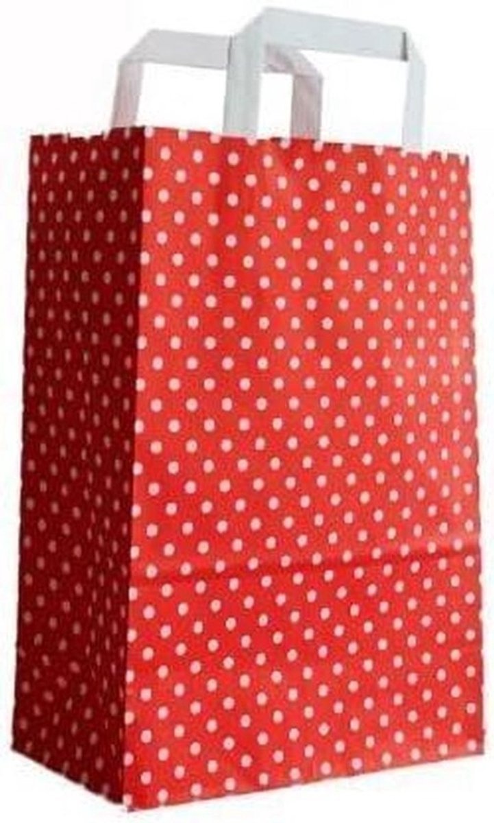 Papieren Draagtassen - Cadeautasjes Shopper - Winkelverpakking - Rood-wit gestippeld design - 32x40 cm - Rood en wit