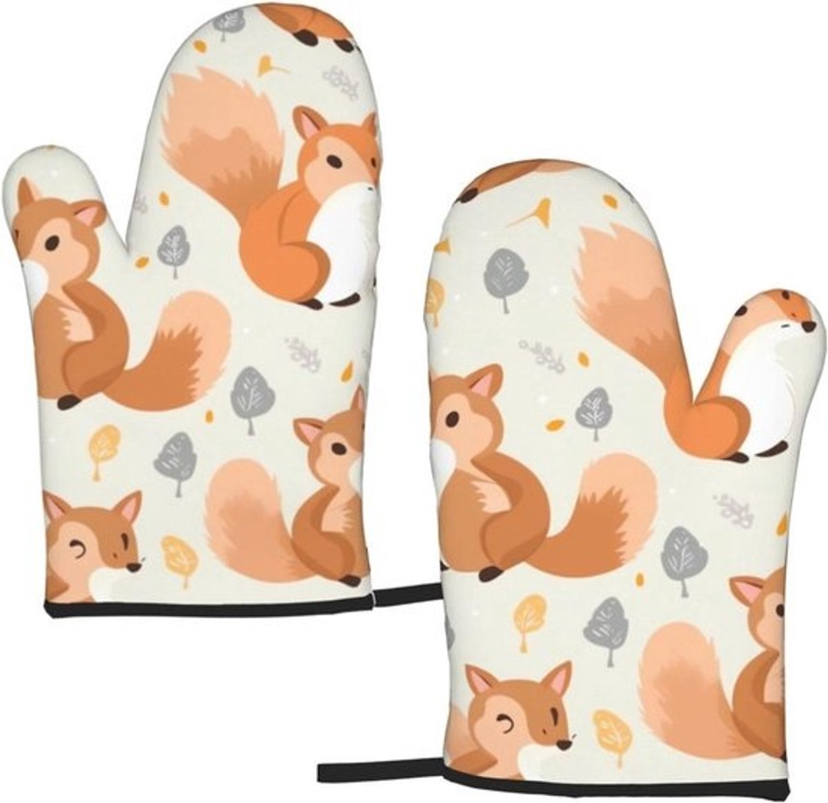 Ovenwanten Keuken - Ovenhandschoenen Pannenlappen - Koken Bakken Grillen - Hittebestendig Antislip - 27.9 x 15 cm - Eekhoorns