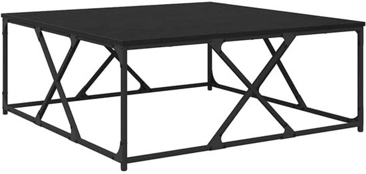 Salontafel hout - Koffietafel modern - Woonkamer inrichten - Stabiele stalen poten - 100x100x40 cm - Zwart eiken-look