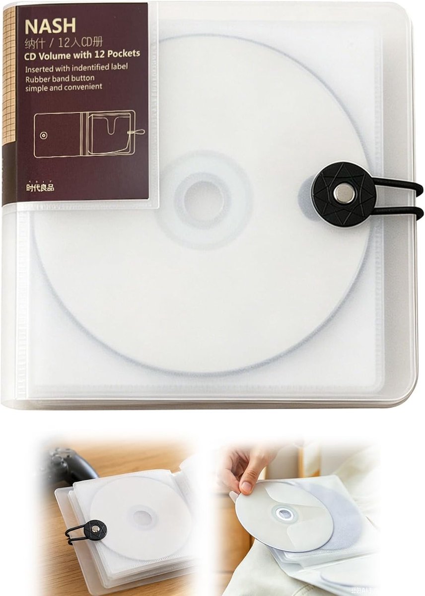 CD-opbergdoos voor 12 CD's, Transparante CD-wallet met Beschermhoezen voor Thuis, Auto en Reizen, Compact en Duurzaam Design 15.5 x 14 x 1.8 cm