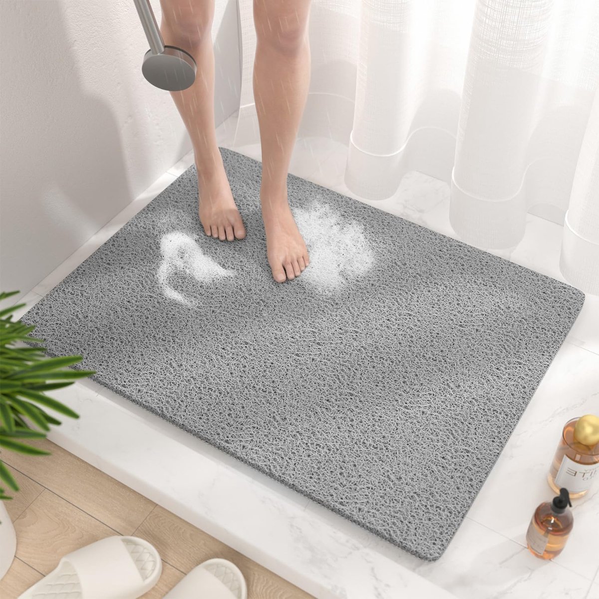 Douchemat 60x80 cm - Antislip PVC Loofah - Zonder Zuignappen - Grijs