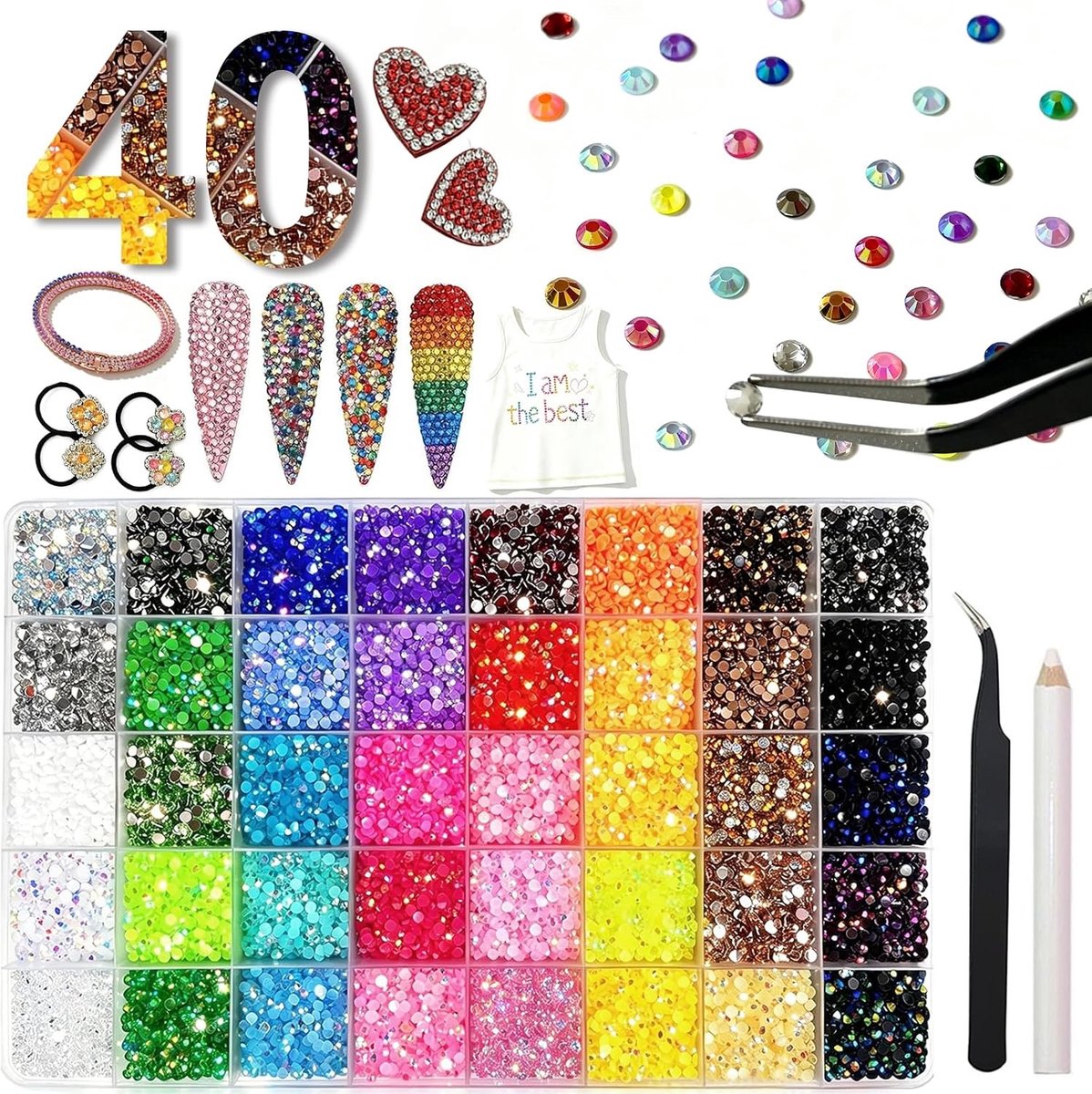 Bedazzle kit - 3 mm - 40 Kleuren Strass Steentjes - Hars Versiermaterialen voor Creatief Gebruik
