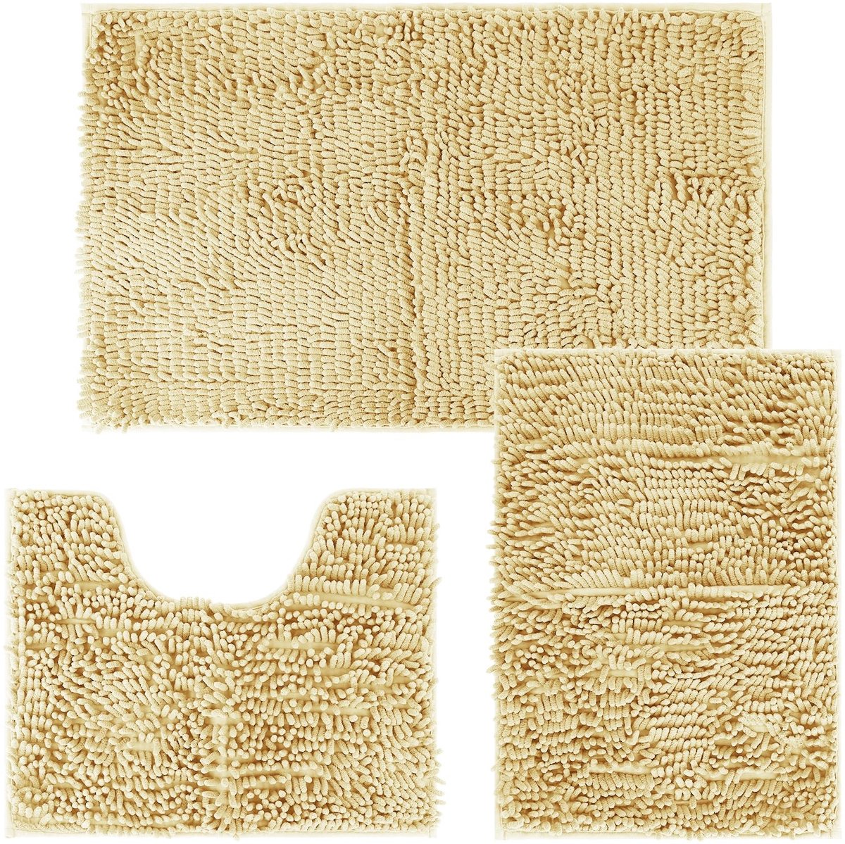 Badmat Set van 3 - Chenille Antislip - Tarwekleur