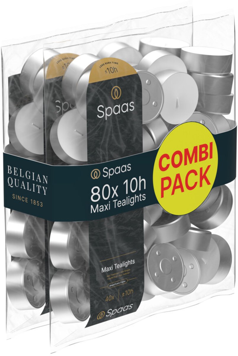 SPAAS Theelichten Maxi Wit 10 Branduren - 2 x 40 stuks - Voordeelverpakking