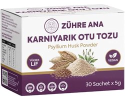 Zühre Ana Psyllium Husk Poeder – Karnıyarık Otu Tozu – 30 Sachets x 5 g – 150 g – Vezelrijk – Vegan