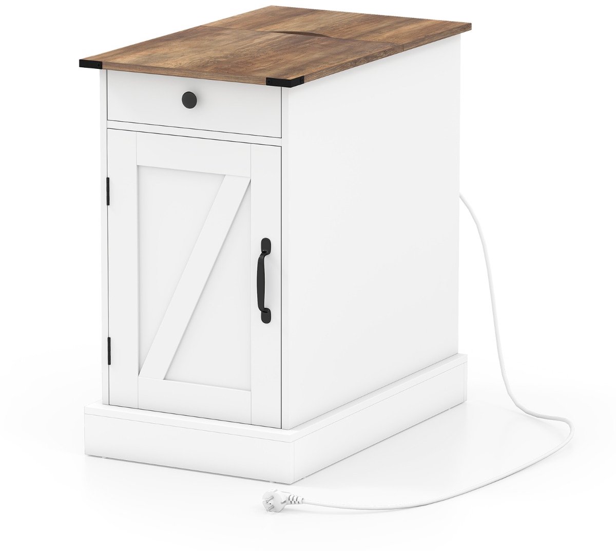 SureDeal® - Bijzettafel - Dressoir - Oplaadstation Nachtkastje - Neerklapbaar Tafelblad - 35x60x62 cm - Wit