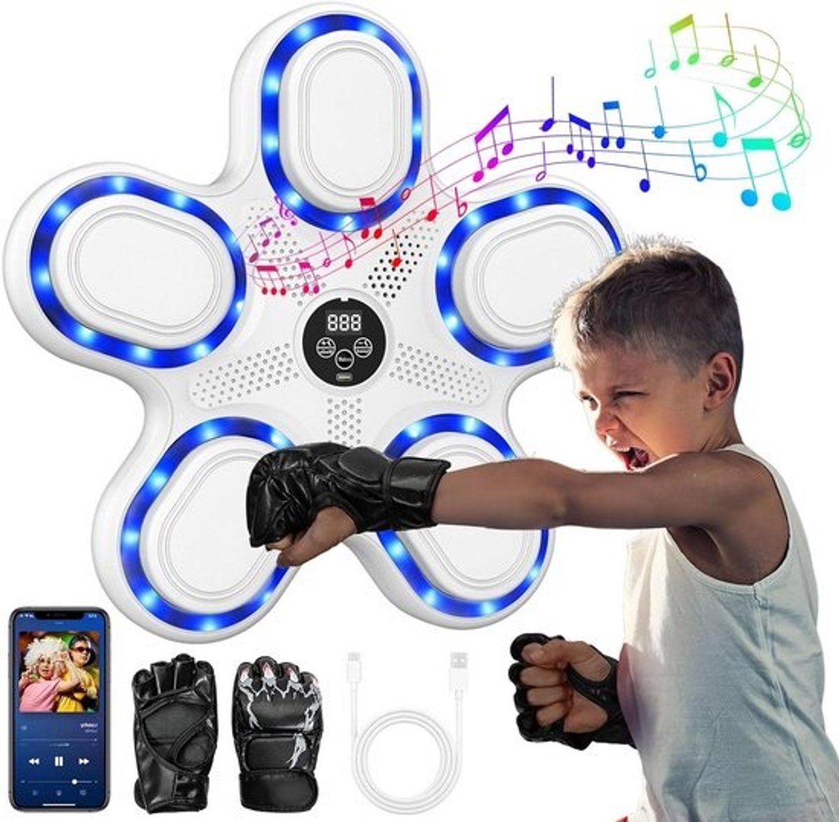 Muziek Boksmachine - Bokstrainer Bokszak - Kinderen Trainen - Met Bluetooth Muziek - 37 x 37 cm - Wit