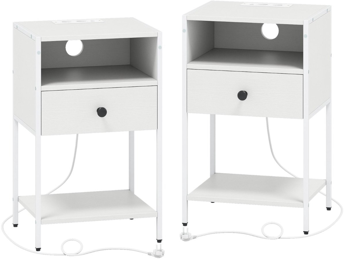 SureDeal® - Nachtkastje - Oplaadstation Industriële Bijzettafel - Open Vak Compact - 39,4x31,8x64,8 cm - Wit