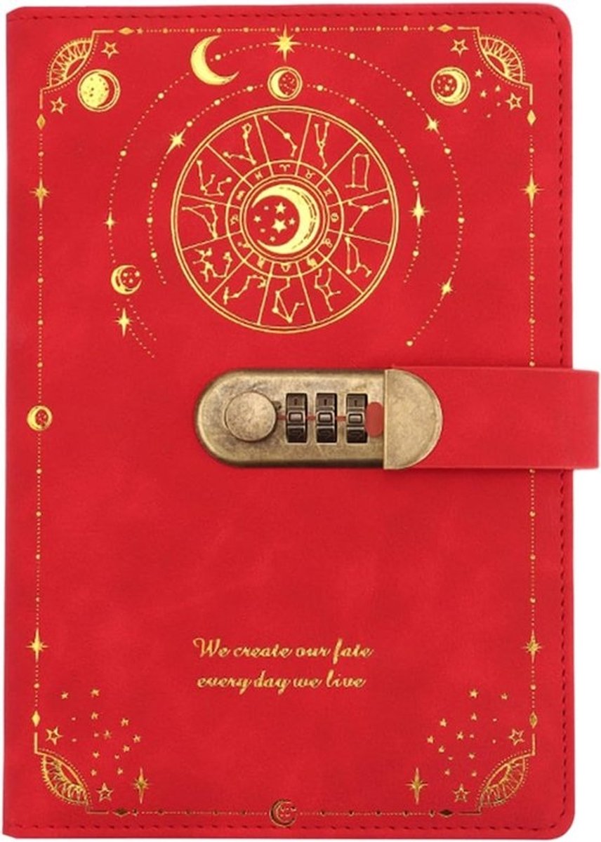 Dagboek met slot - Notitieboek A5 - Ideeën vastleggen - Driecijferig slot - A5 formaat - Rood