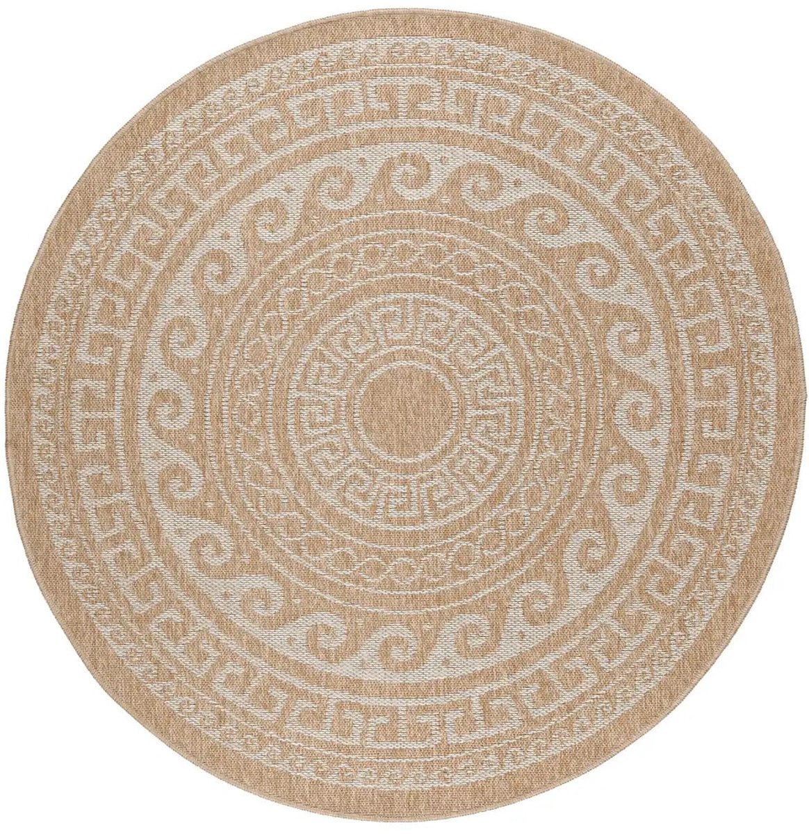 Dutch XXL Rond Buitenkleed | Comilla | Etnisch | Beige | 160x160 cm | Buitentapijt | Tuintapijt
