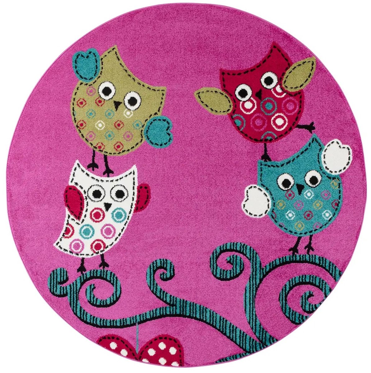 Dutch XXL Rond Kindervloerkleed | Tapijt | Kids | Uilen | Roze | 160x160 cm