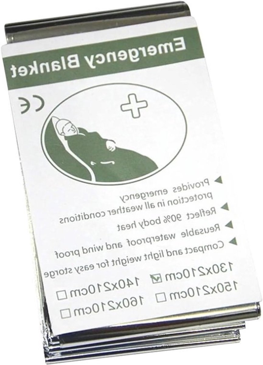 Noodfolie Deken - Reddingsdeken EHBO - Outdoor Survival - Wind- en Waterdicht - 130 x 210 cm - Zilver