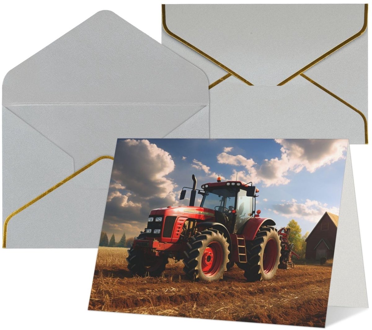 Verjaardagskaarten met Enveloppen - Fantasy Boerderij Tractor - Lichtgrijs